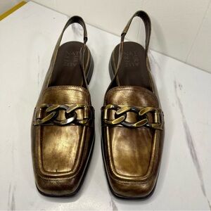 Naturalizer FRANCES SLINGBACK Brown Metallic LOAFER Women’s Size 8, Chain Detail